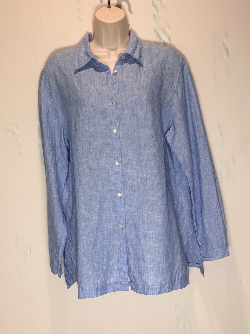 Marsh Landing Petites  Light Blue Linen Button DjlTop Womens Size PL